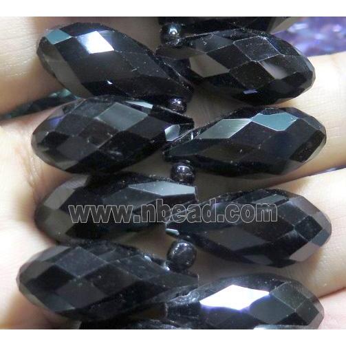 black Chinese crystal glass bead, faceted teardrop