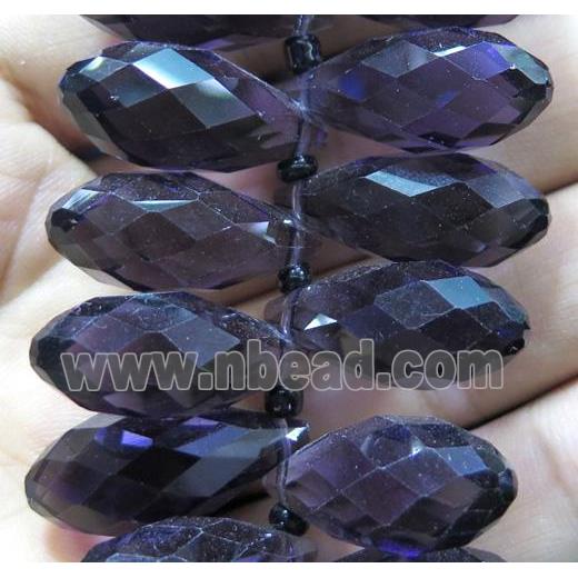 Chinese crystal glass bead, faceted teardrop, deep purple