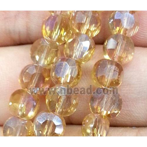 Chinese crystal glass bead, faceted flat round, gold champagne AB color