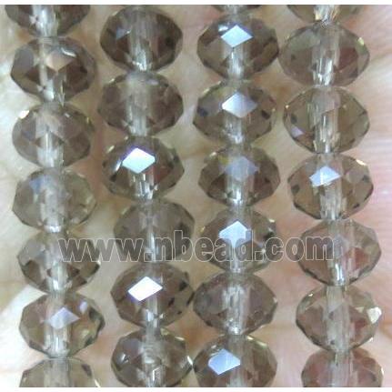 Smoky Chinese crystal glass bead, faceted rondelle