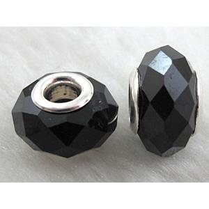 crystal glass beads, faceted rondelle, black