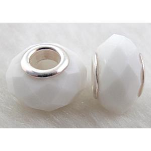 crystal glass beads, faceted rondelle, white