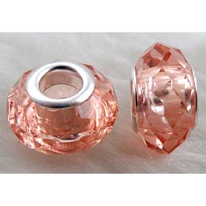 crystal glass beads, faceted rondelle, rose-pink