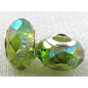 crystal glass beads, faceted rondelle, green AB-Color