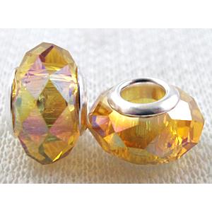 crystal glass beads, faceted rondelle, golden AB-Color