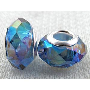 crystal glass beads, faceted rondelle, blue AB-Color