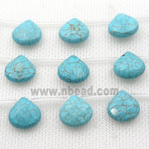 Magnesite Turquoise beads, faceted teardrop, topdrilled