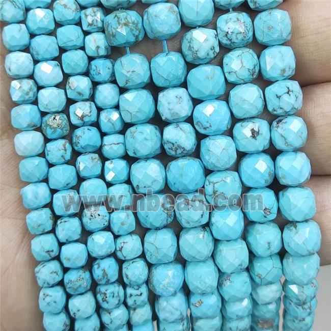 Blue Magnesite Turquoise Beads Faceted Cube