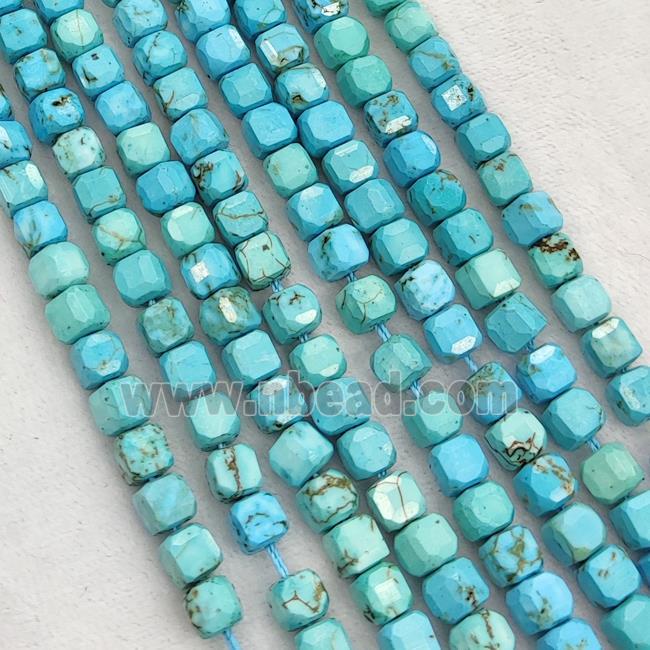 Howlite Turquoise Beads Blue Dye Faceted Cube