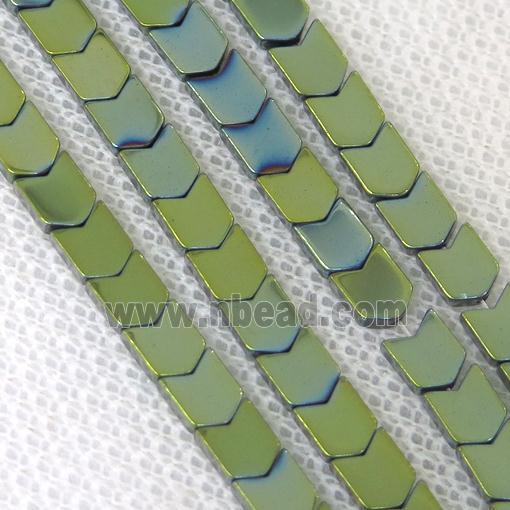 Hematite beads, green electroplated