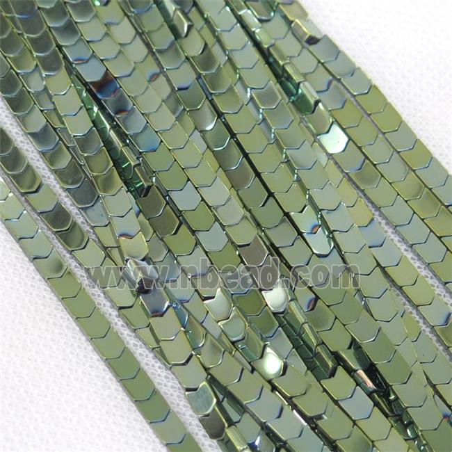 Hematite beads, green electroplated