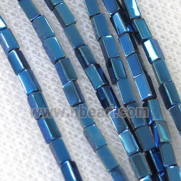 Hematite cuboid beads, blue electroplated