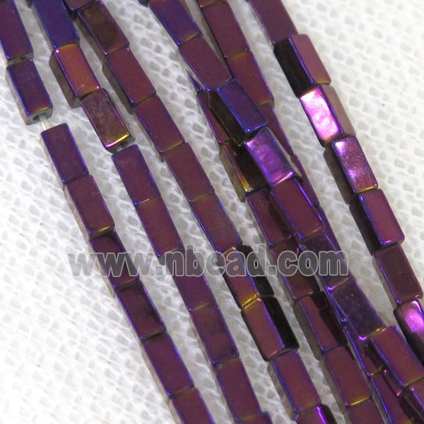 Hematite cuboid beads, purple electroplated