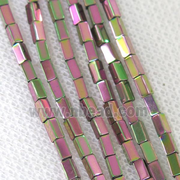 Hematite cuboid beads, redgreen electroplated
