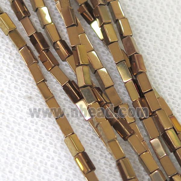 Hematite cuboid beads, gold plated