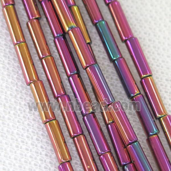 Hematite tube beads, purplepeach electroplated