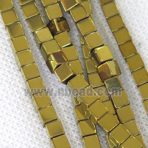 Hematite cube beads, gold plated