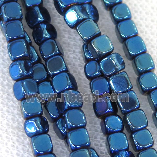 Hematite cube beads, blue electroplated