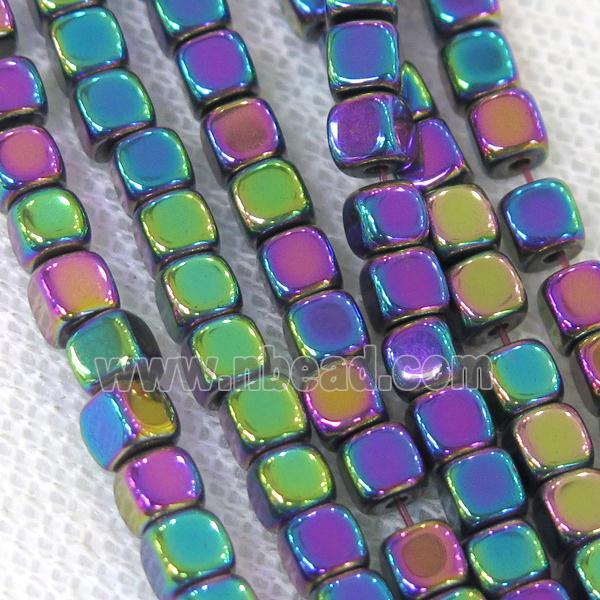 Hematite cube beads, rainbow electroplated