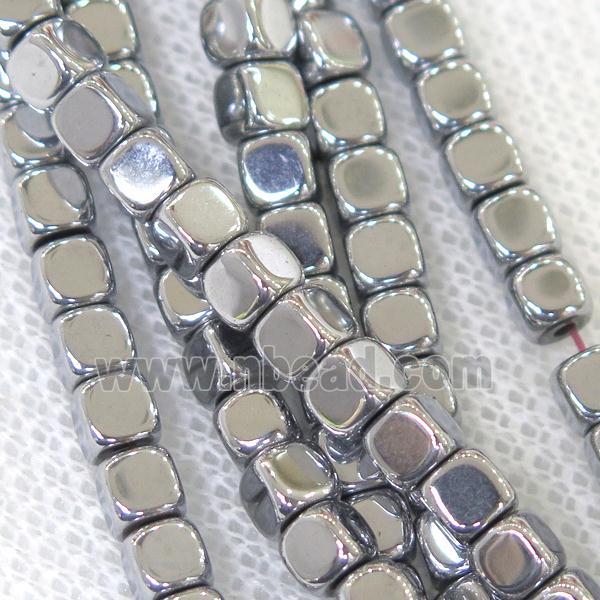 Hematite cube beads, platinum plated