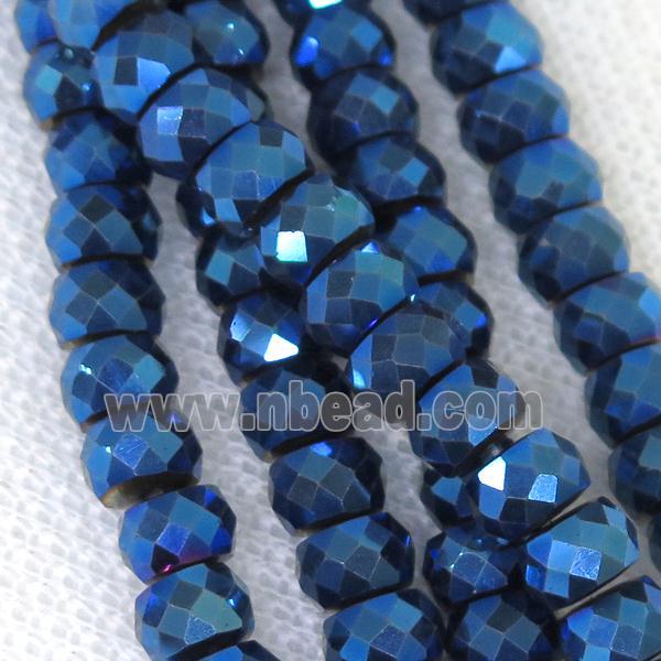 faceted Hematite rondelle beads, blue electroplated