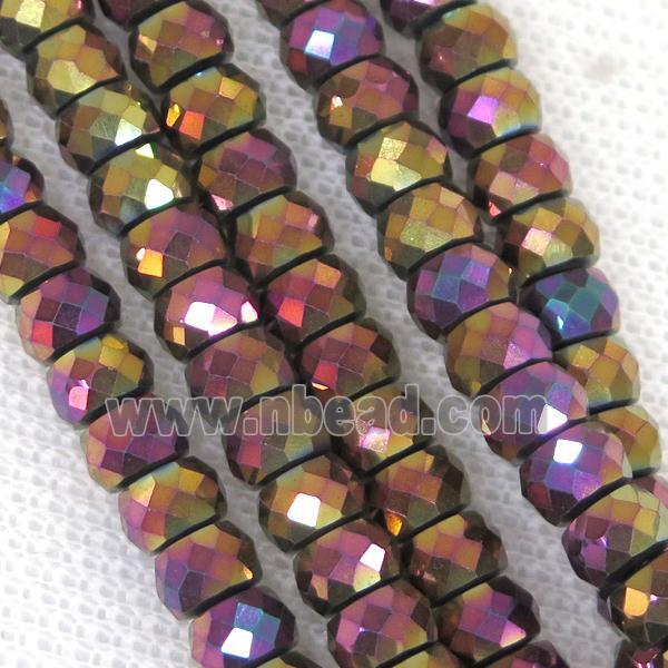 faceted Hematite rondelle beads, peachpurple electroplated