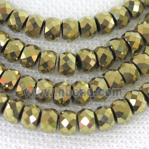 faceted Hematite rondelle beads, gold plated
