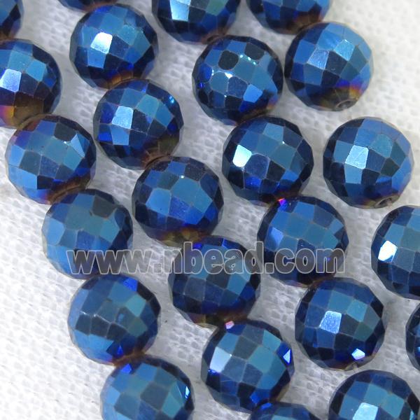 faceted round Hematite beads, blue electroplated