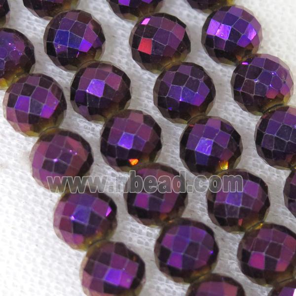 faceted round Hematite beads, purple electroplated