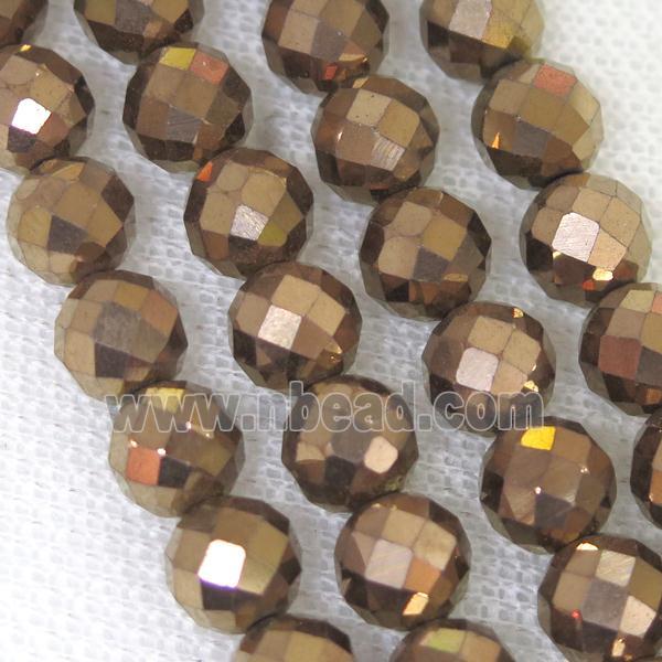 faceted round Hematite beads, coffee electroplated