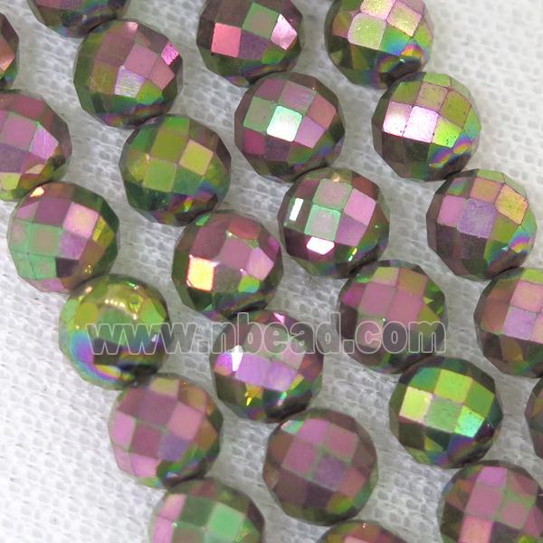 faceted round Hematite beads, redgreen electroplated