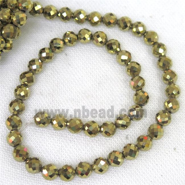 faceted round Hematite beads, gold plated