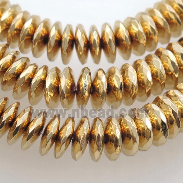 light KC-gold electroplated Hematite heishi Beads, faceted