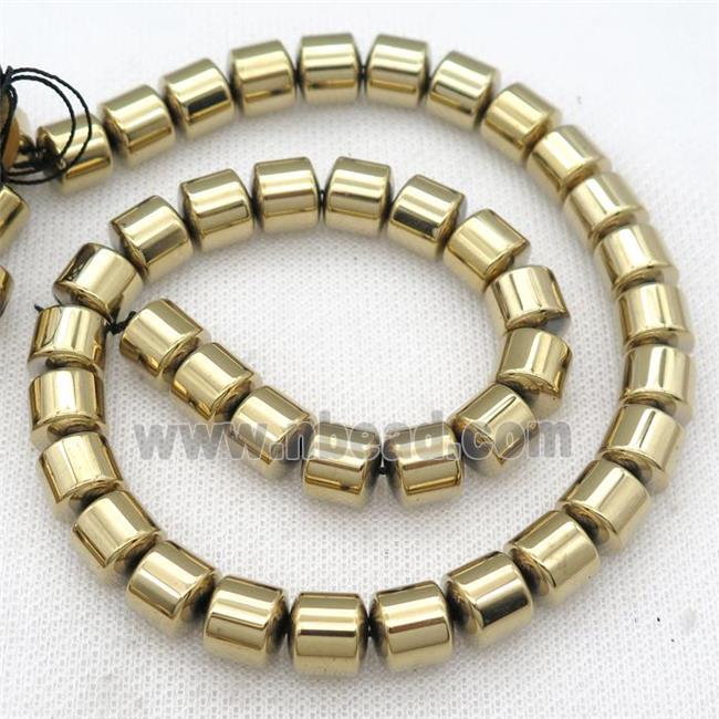 Hematite tube beads, lt.gold plated
