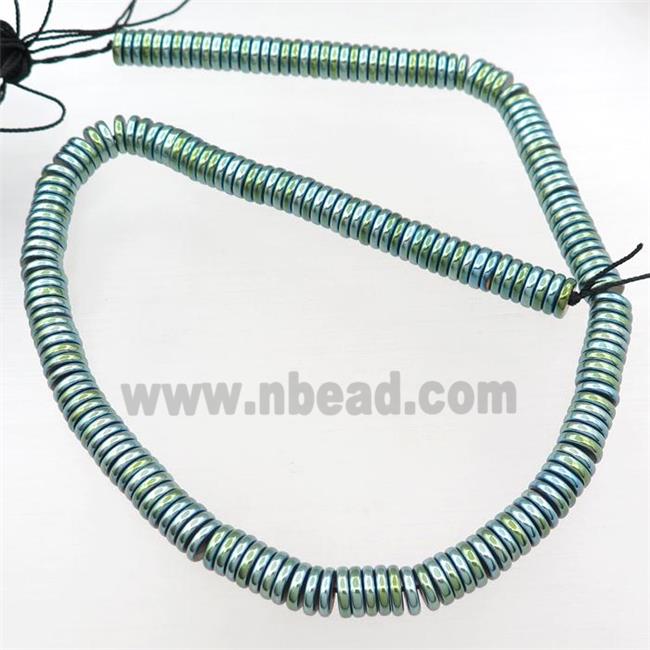Hematite heishi beads, green electroplated
