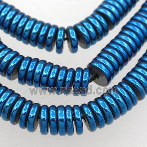 Hematite heishi beads, blue electroplated