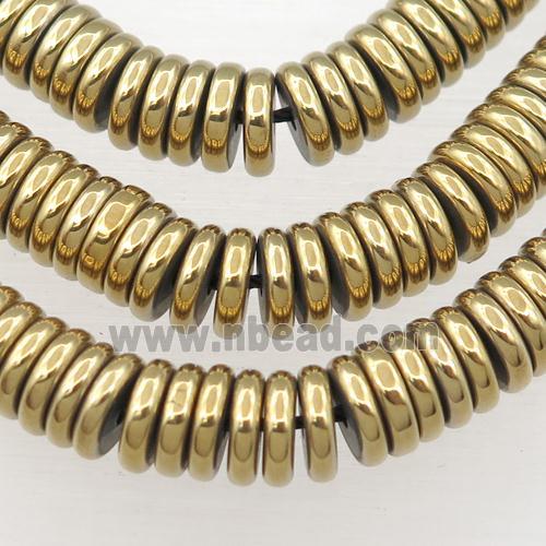 Hematite heishi beads, gold plated