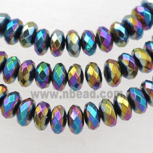 Hematite beads, faceted rondelle, rainbow