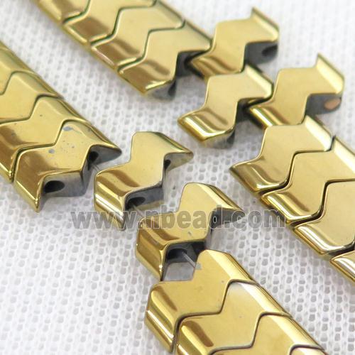 Hematite wave Beads with 2holes, gold plated