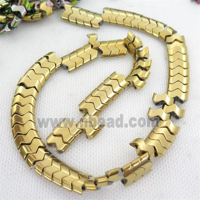 Hematite wave Beads with 2holes, gold plated
