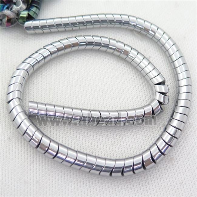 Hematite wave Beads, snakeskin, silver plated