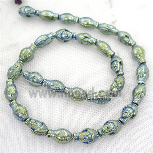 Hematite buddha Beads, green electroplated