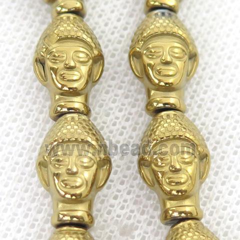 Hematite buddha Beads, gold electroplated