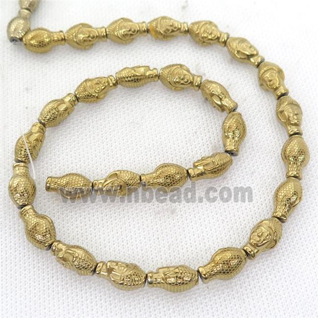 Hematite buddha Beads, gold electroplated