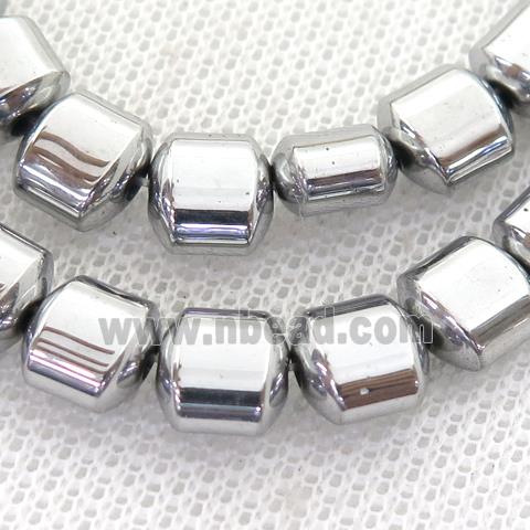 Hematite Beads, flat tube, silver plated