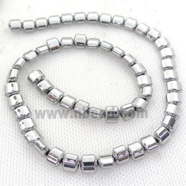 Hematite Beads, flat tube, silver plated