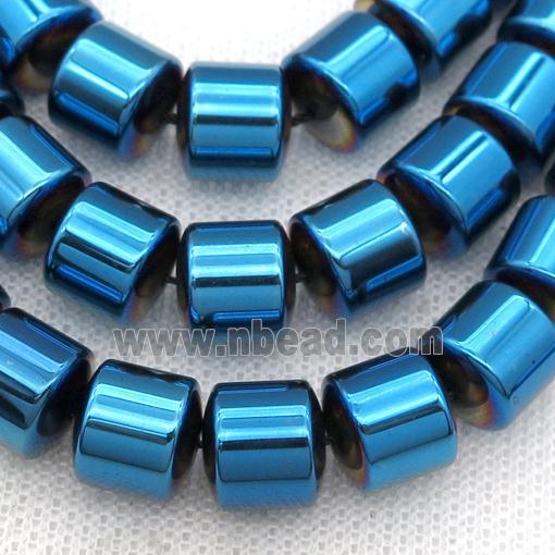 Hematite tube beads, blue electroplated