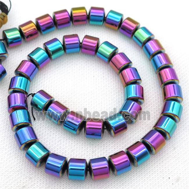 Hematite tube beads, rainbow electroplated