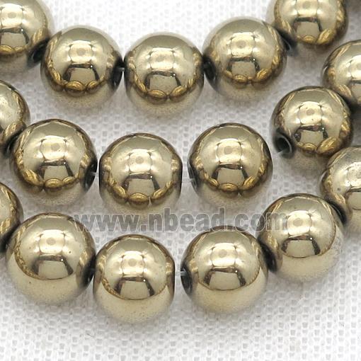 round Hematite Beads, lt.gold electroplated