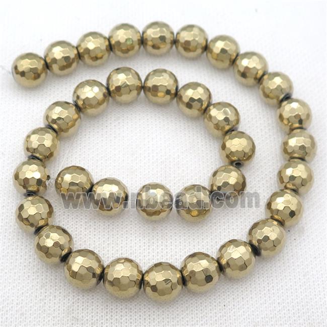 faceted round Hematite Beads, lt.gold electroplated